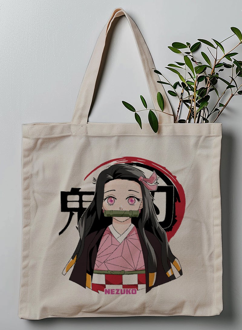 LOWHA Polyester Tote Bag with Shoulder Straps and Nezuko Demon Slayer Anime Pattern  - Image 1