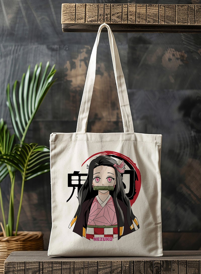 LOWHA Polyester Tote Bag with Shoulder Straps and Nezuko Demon Slayer Anime Pattern  - Image 3
