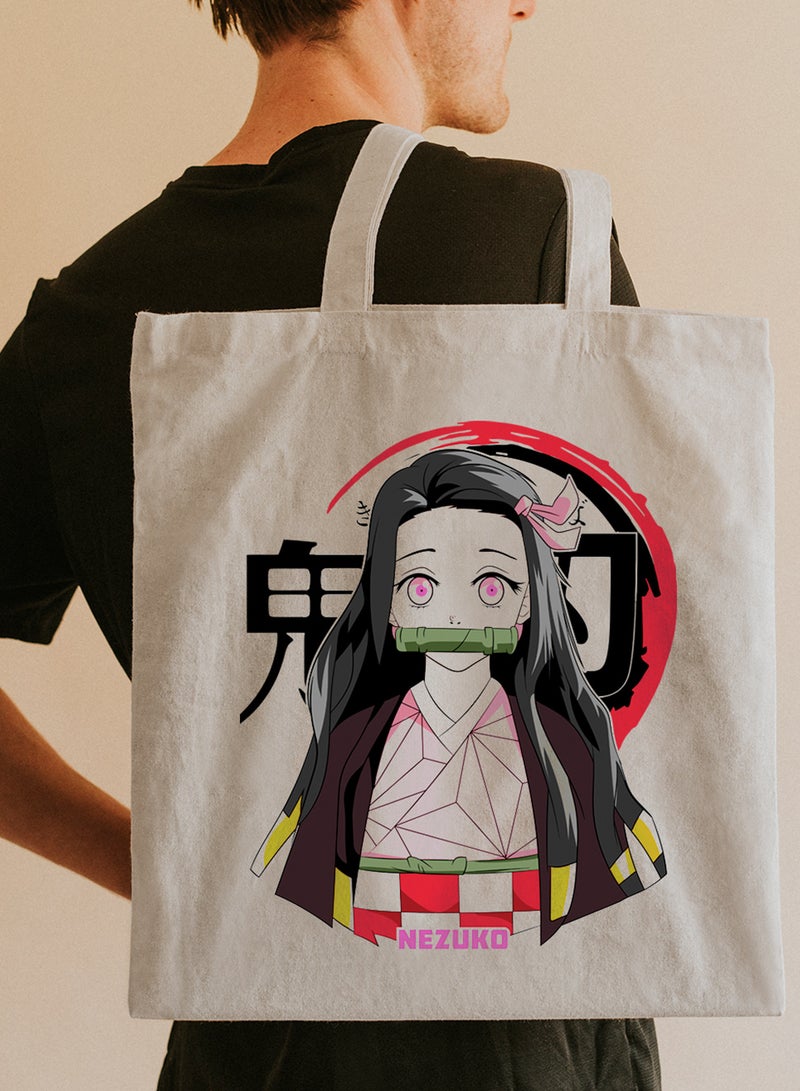 LOWHA Polyester Tote Bag with Shoulder Straps and Nezuko Demon Slayer Anime Pattern  - Image 2
