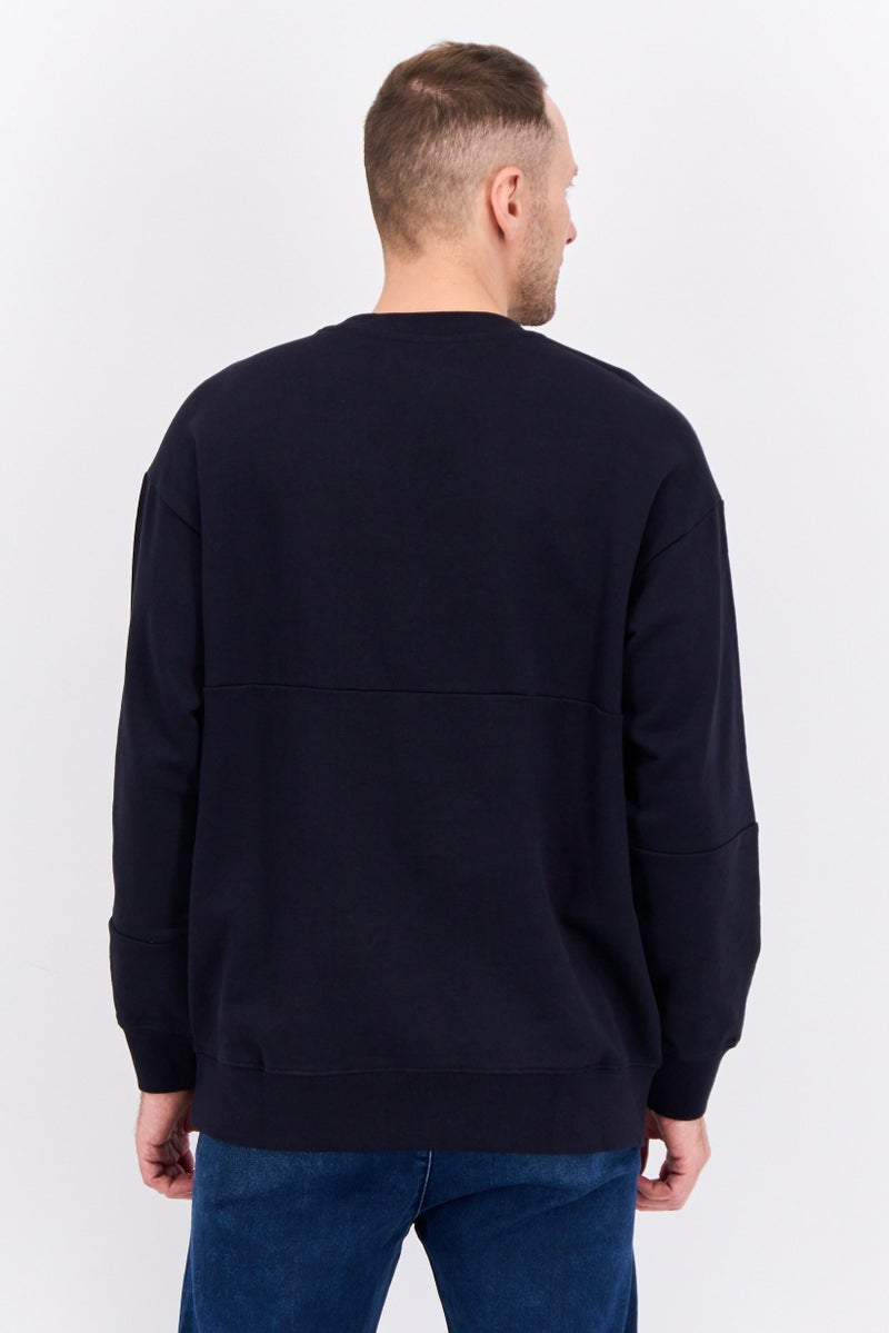 GAS Men Crew Neck Plain Long Sleeves Sweatshirt, Navy - Image 3