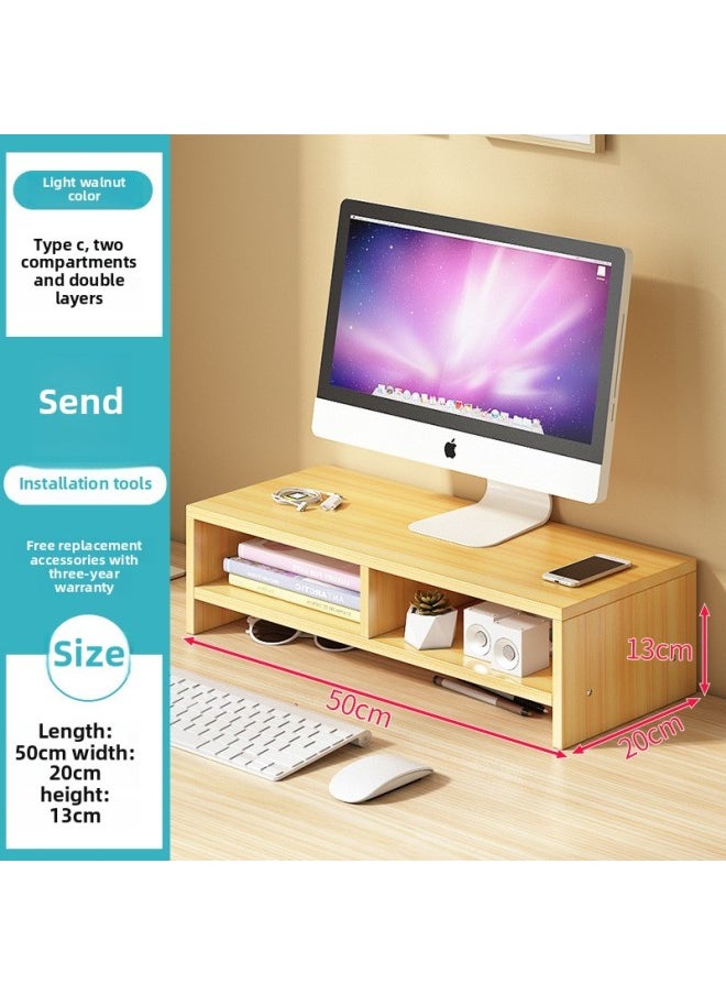 Generic - Computer Display Screen Height Rack Office Desktop Base Stand Keyboard Finishing Storage Pad High Storage Rack-Color:C Two-compartment Double-layer Light Walnut - Image 1
