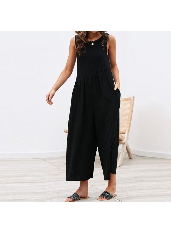 Barbora Linen Summer Casual Backless Casual Women's Jumpsuit LN212SIYAH15 - Image 1