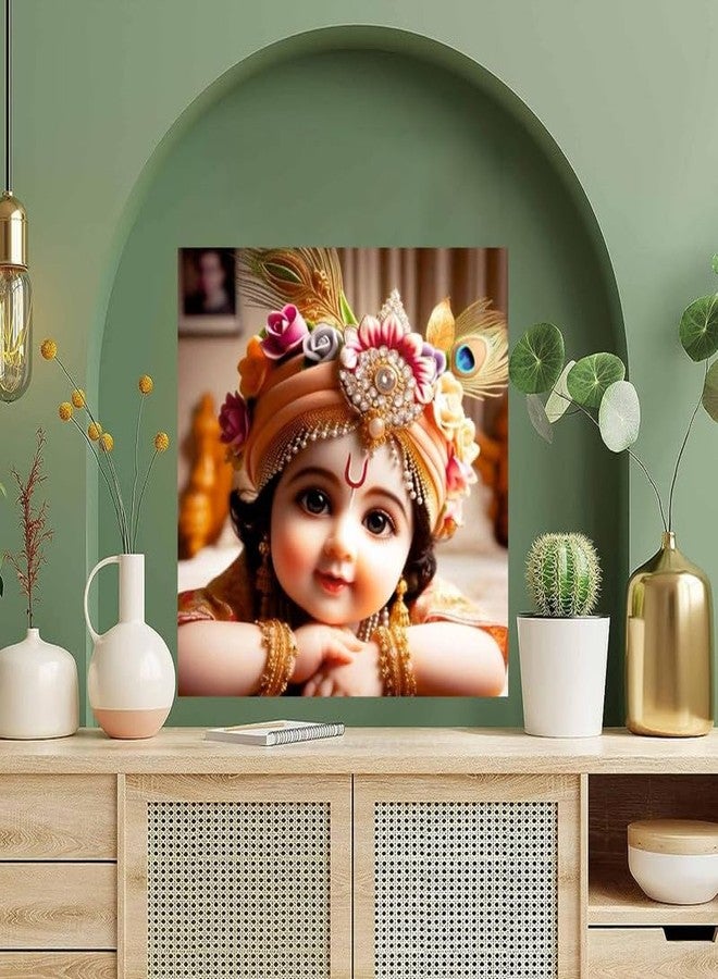 wallpics® Cute little Bal Gopal Baby God Krishna| Kanha Ji | Laddu Lord Makhan Chor Painting Religious Poster for Pregnant Women for wall (matt thin vinyl,sticker,multicolor,unframed)| j206 - Image 3