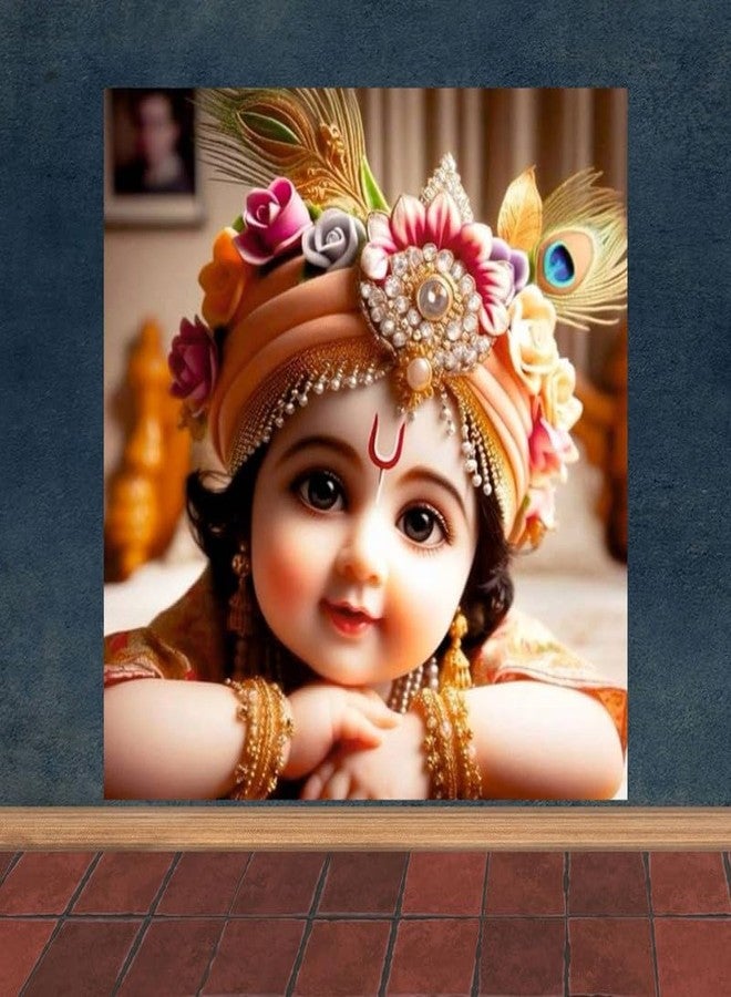 wallpics® Cute little Bal Gopal Baby God Krishna| Kanha Ji | Laddu Lord Makhan Chor Painting Religious Poster for Pregnant Women for wall (matt thin vinyl,sticker,multicolor,unframed)| j206 - Image 5