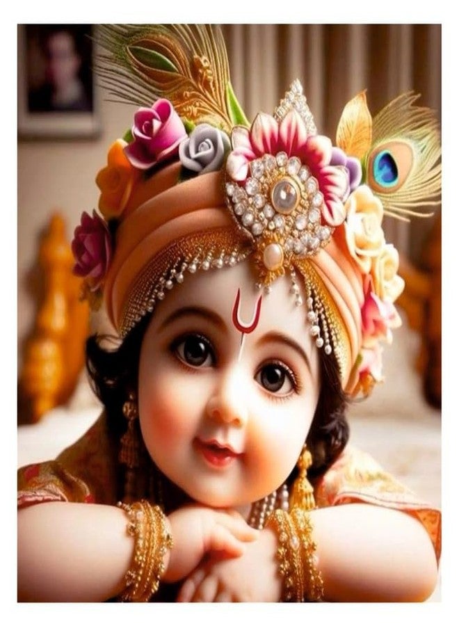 wallpics® Cute little Bal Gopal Baby God Krishna| Kanha Ji | Laddu Lord Makhan Chor Painting Religious Poster for Pregnant Women for wall (matt thin vinyl,sticker,multicolor,unframed)| j206 - Image 1