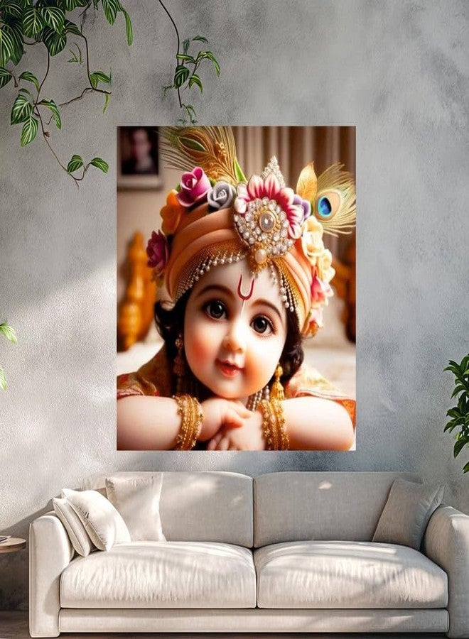 wallpics® Cute little Bal Gopal Baby God Krishna| Kanha Ji | Laddu Lord Makhan Chor Painting Religious Poster for Pregnant Women for wall (matt thin vinyl,sticker,multicolor,unframed)| j206 - Image 4