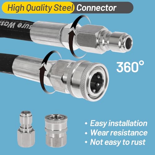 NuFlySic Pressure Washer Whip Hose Power Washer Jumper Hose for Pressure Washing with Steel Connector 3/8 Inch NPT Quick Connect Plug Hose Reel Connector Hose, 4000 PSI, 8FT, 1PCS - Image 4