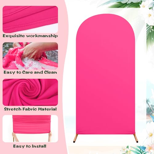 Tingjoo Set of 3 Hawaii Arch Backdrop Cover 4ft 5ft 6ft Tropical Theme Birthday Party Decoration Spandex Fitted Arch Stand Covers for Summer Beach Birthday Party Rose Red OrangeHawaii - Image 3