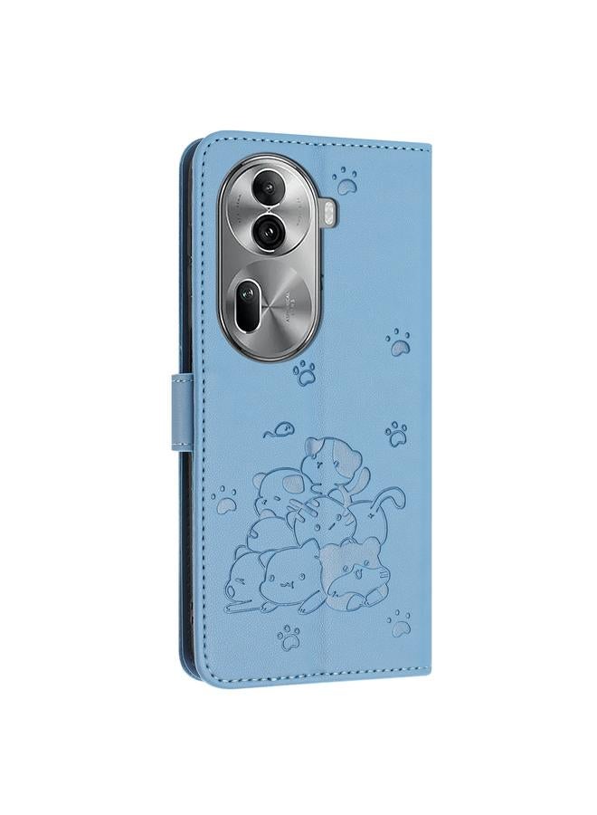 S-TOP Case For OPPO Reno11 Pro Global Embossed Kitten Phone Leather Case with Lanyard - Image 3