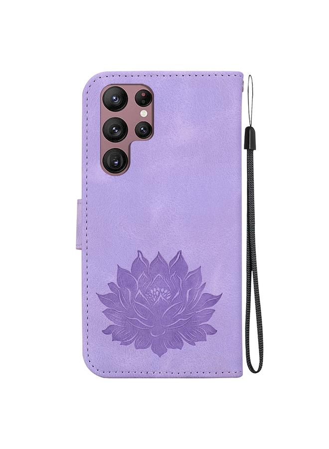 S-TOP Case For Samsung Galaxy S22 Ultra 5G Lotus Embossed Leather Phone Case - Image 3