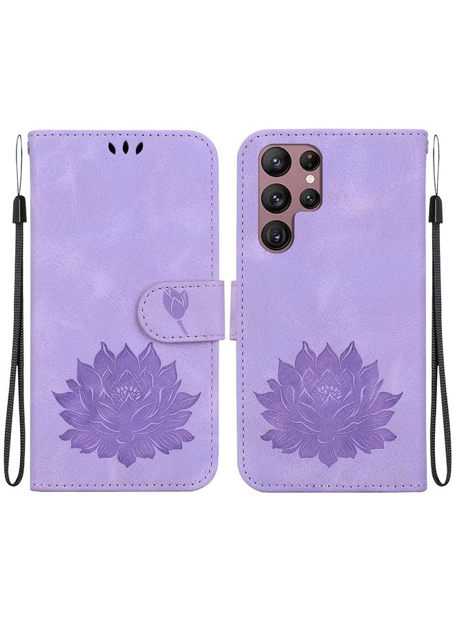 S-TOP Case For Samsung Galaxy S22 Ultra 5G Lotus Embossed Leather Phone Case - Image 1