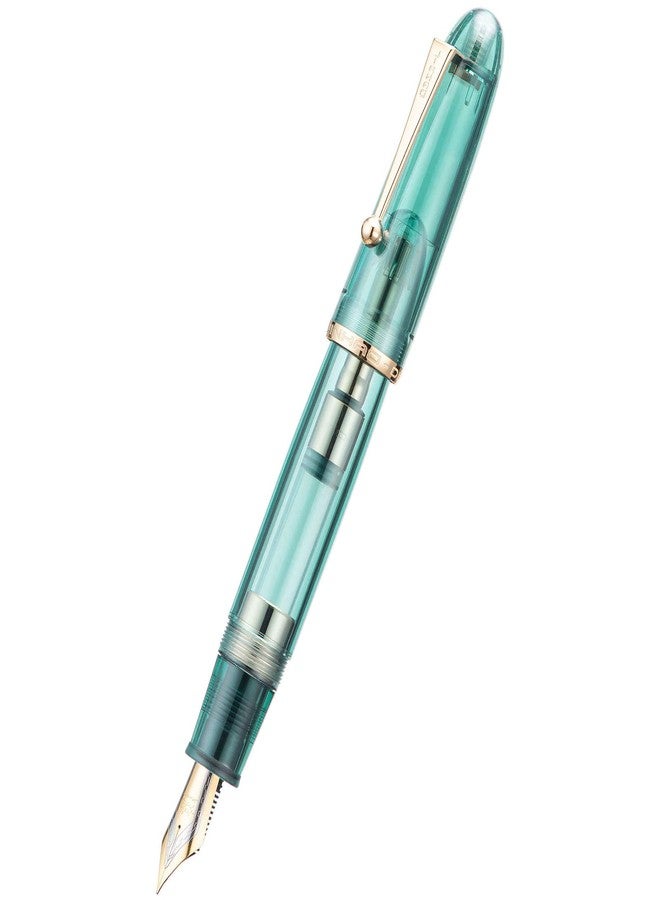 Wikult Jinhao 9019 Acrylic Fountain Pen, Size 8 Medium Nib with Ink Converter, Transparent Light Blue Classic Design Smooth Writing Pen (Gold Trim) - Image 2