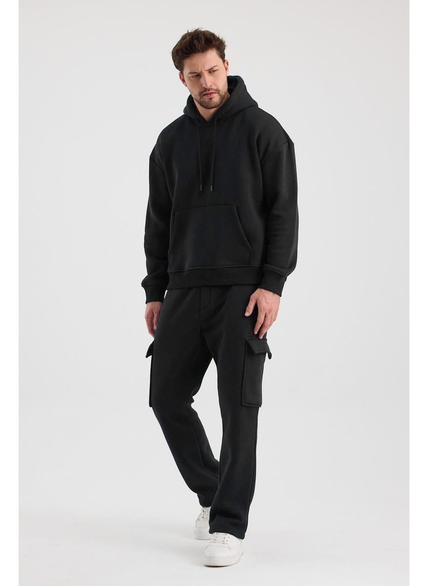 Tena - Men's Black Three Thread Hooded Sweatshirt - Image 1