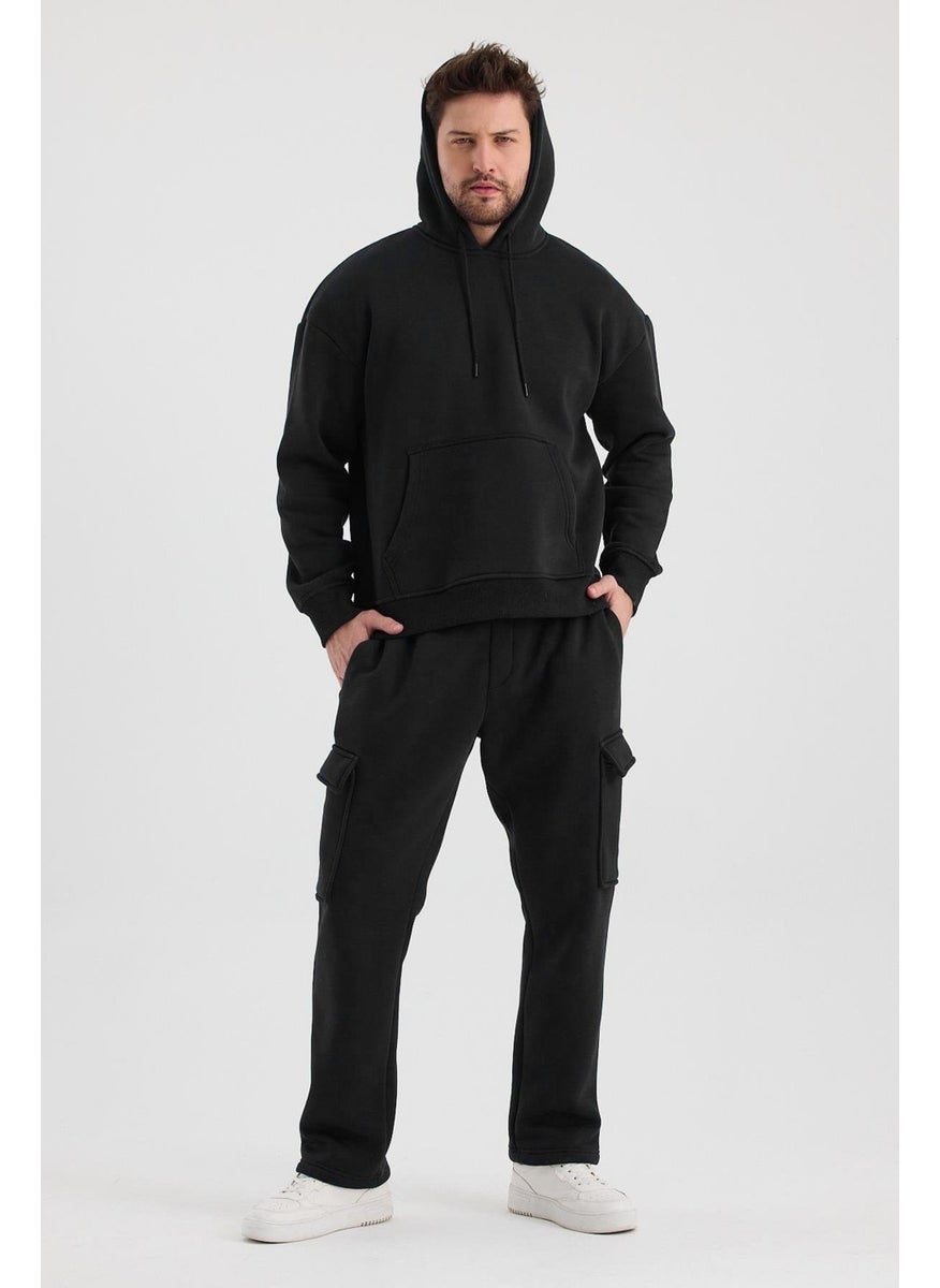 Tena - Men's Black Three Thread Hooded Sweatshirt - Image 1