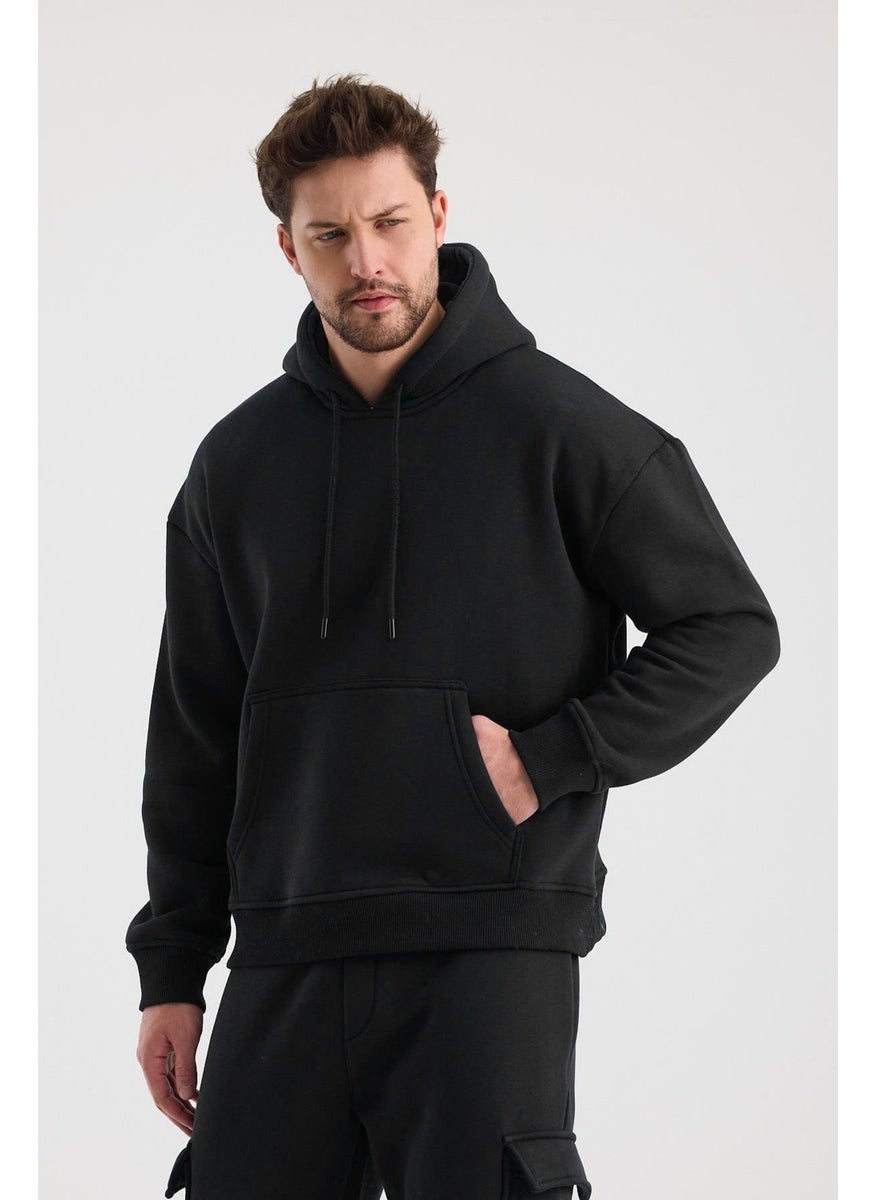 Tena - Men's Black Three Thread Hooded Sweatshirt - Image 1