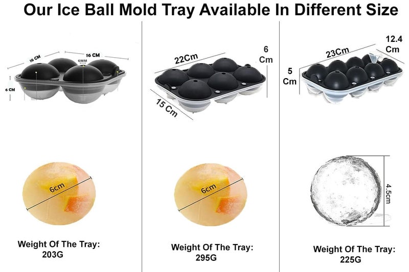 KARP Silicone Ice Cube Trays, Spherical Round Ice Ball Maker, Ice Ball Molds - Make 4 Large Ice Spheres Perfect for Whiskey Cocktail Bar Party Home (Each Ice Ball 6CM) - Image 2