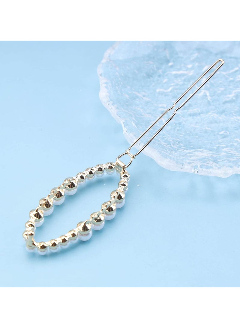 Goolsky Boho Pearl Circle Hair Clip French Circle Pearl Hairpin Clip Barrette Vintage Hollow Circle Hair Barrette Clip Minimalist Pearl Hairpin Clip Accessories for Women Headdress(Gold) - Image 2