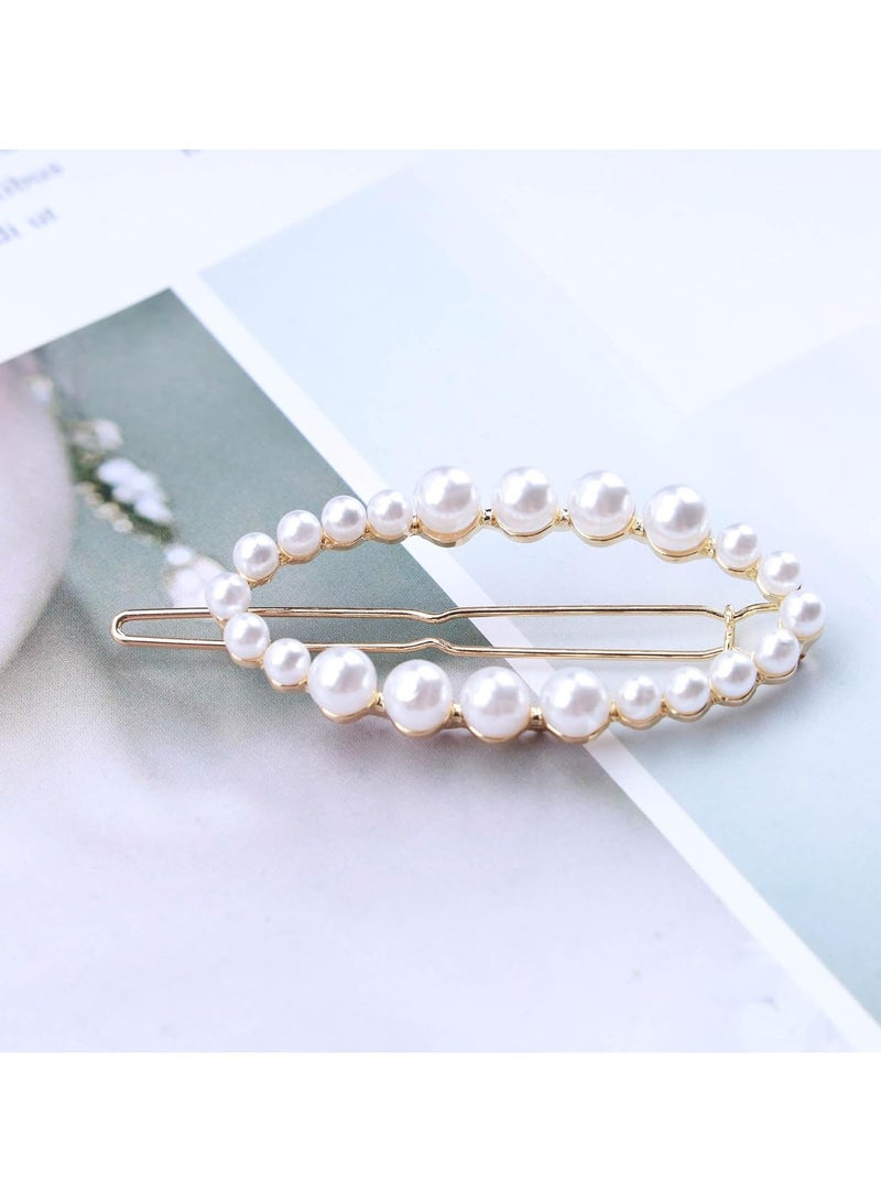 Goolsky Boho Pearl Circle Hair Clip French Circle Pearl Hairpin Clip Barrette Vintage Hollow Circle Hair Barrette Clip Minimalist Pearl Hairpin Clip Accessories for Women Headdress(Gold) - Image 4