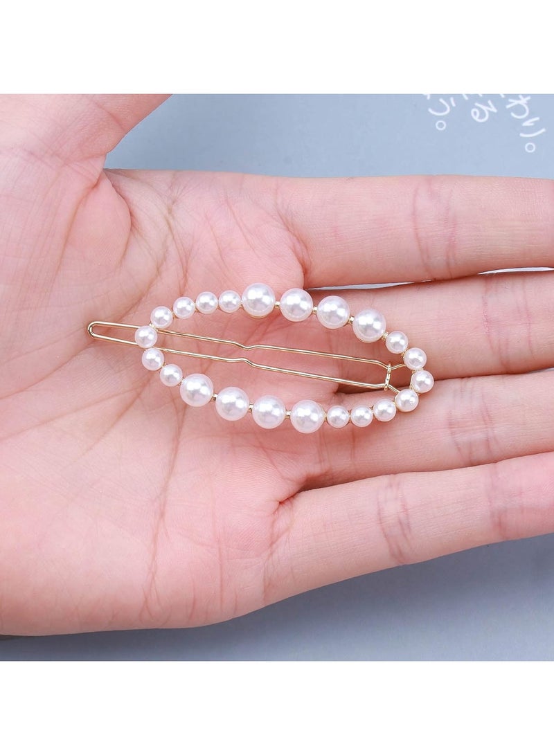 Goolsky Boho Pearl Circle Hair Clip French Circle Pearl Hairpin Clip Barrette Vintage Hollow Circle Hair Barrette Clip Minimalist Pearl Hairpin Clip Accessories for Women Headdress(Gold) - Image 3