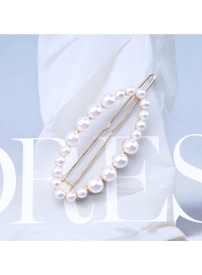 Goolsky Boho Pearl Circle Hair Clip French Circle Pearl Hairpin Clip Barrette Vintage Hollow Circle Hair Barrette Clip Minimalist Pearl Hairpin Clip Accessories for Women Headdress(Gold) - Image 5