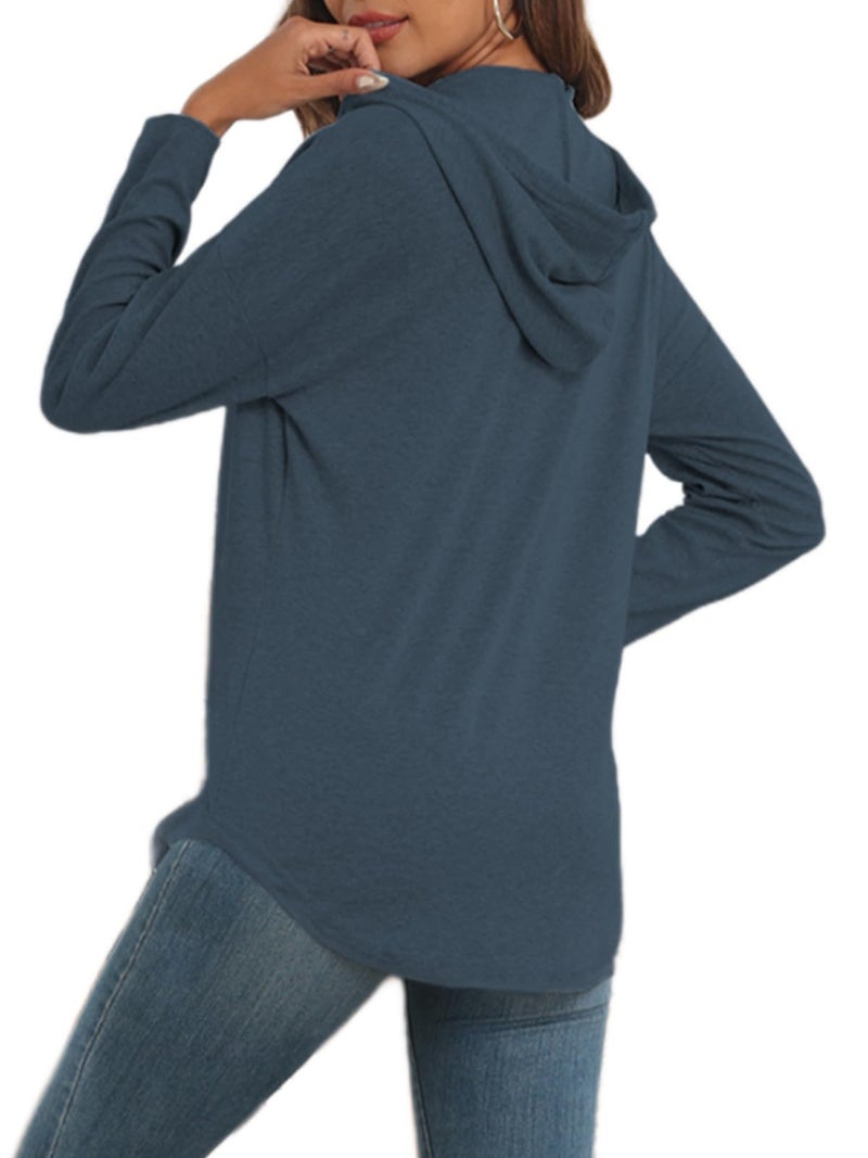 Poetsky Lightweight Athletic Hoodies for Women Long Sleeve V Neck Hooded Sweatshirts (Blue M) - Image 2