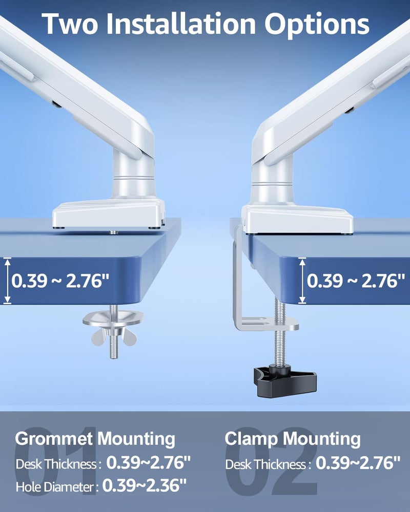 MOUNTUP حامل شاشة مفرد لشاشة 13-32 بوصة، ذراع نابض غازي، للاستخدام في الألعاب والمكتب المنزلي، VESA 75x75mm و 100x100mm، فري ليفت برو أبيض - Image 5