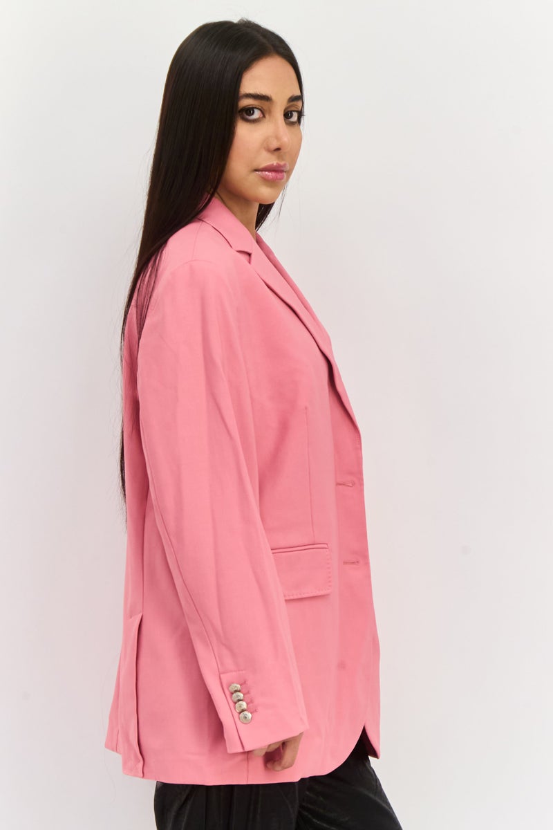 Tommy Icons Women Regular Fit Plain Blazer, Pink  - Image 2