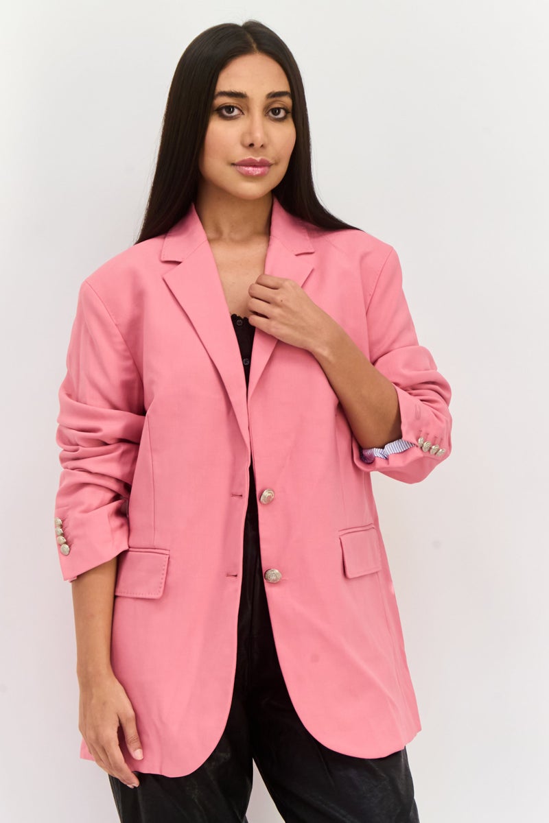 Tommy Icons Women Regular Fit Plain Blazer, Pink  - Image 1