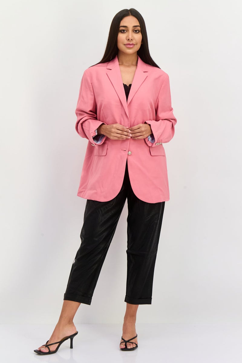 Tommy Icons Women Regular Fit Plain Blazer, Pink  - Image 4