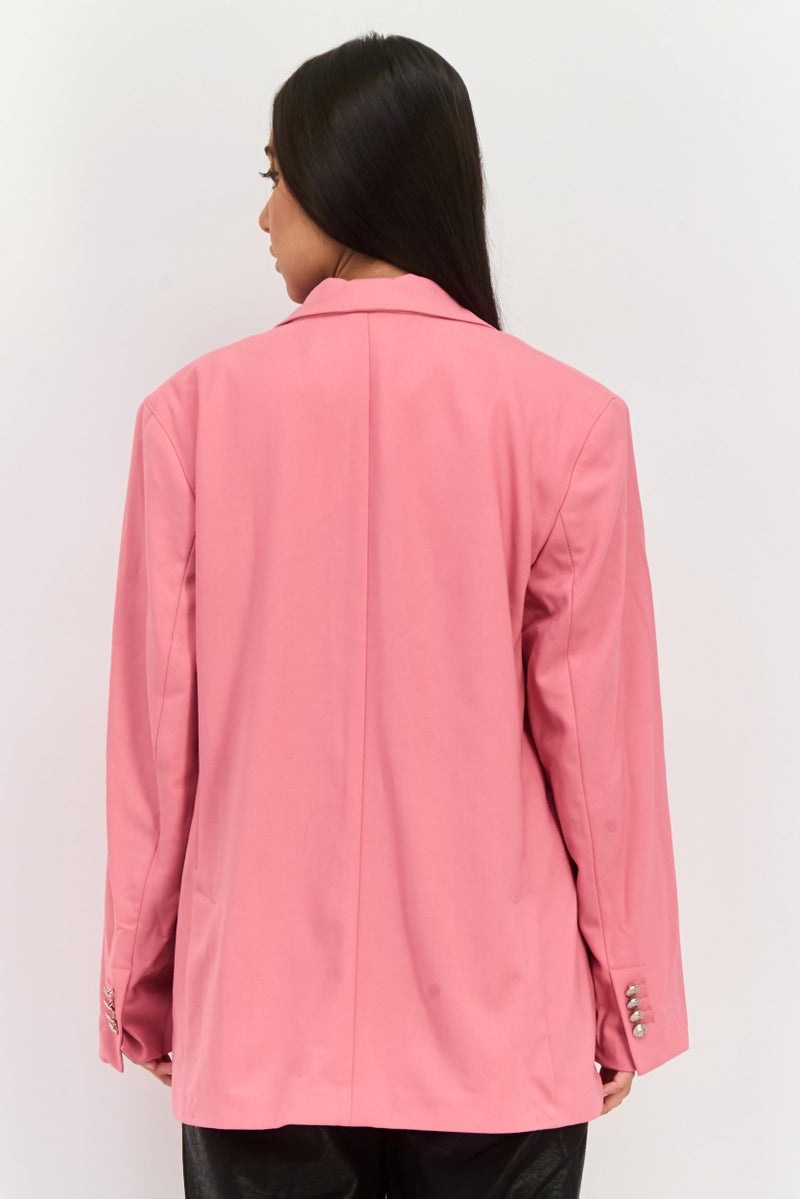 Tommy Icons Women Regular Fit Plain Blazer, Pink  - Image 3