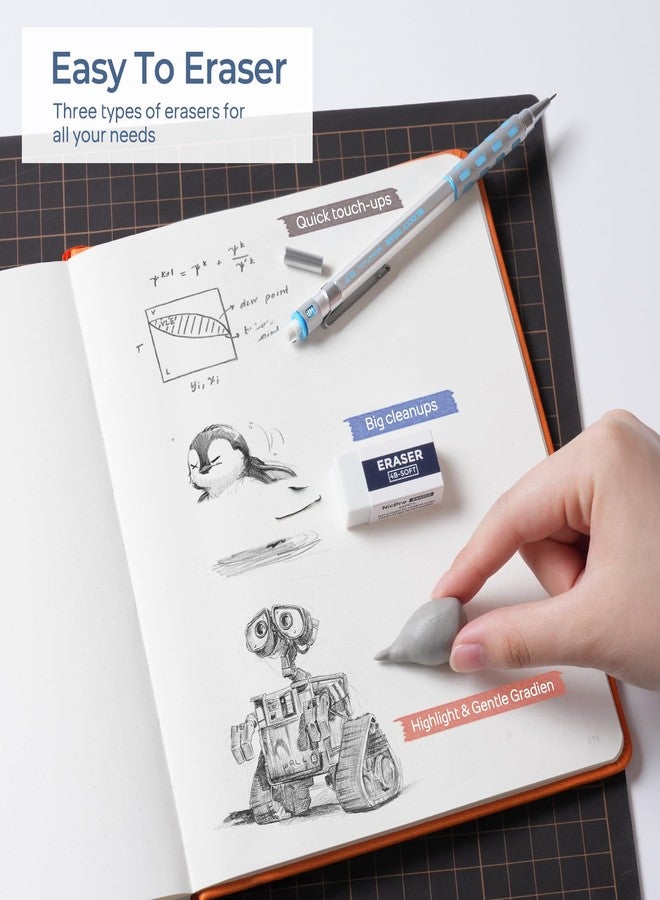 نيكبرو مجموعة أقلام رصاص ميكانيكية من نيكبرو، 3 قطع، 0.7 مم، في علبة، أقلام رصاص معدنية من سلسلة بلوكي جير مع 8 عبوات إعادة تعبئة للرصاص (HB و2B)، ممحاة للكتابة الفنية الاحترافية وللبالغين، والرسم الهندسي، والتخطيط. - Image 3