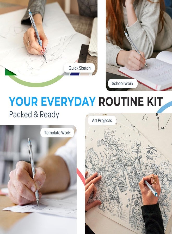 نيكبرو مجموعة أقلام رصاص ميكانيكية من نيكبرو، 3 قطع، 0.7 مم، في علبة، أقلام رصاص معدنية من سلسلة بلوكي جير مع 8 عبوات إعادة تعبئة للرصاص (HB و2B)، ممحاة للكتابة الفنية الاحترافية وللبالغين، والرسم الهندسي، والتخطيط. - Image 5