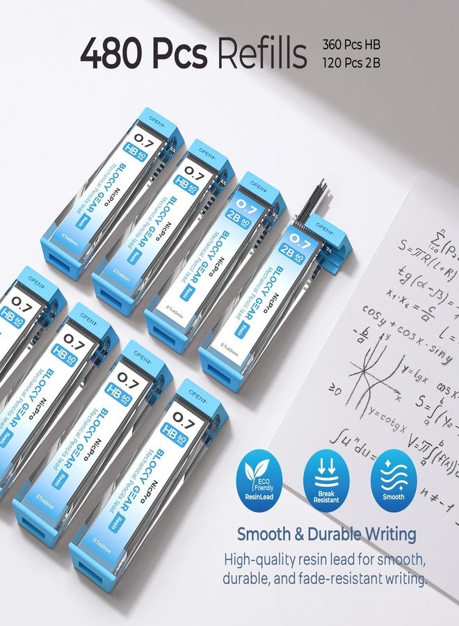 نيكبرو مجموعة أقلام رصاص ميكانيكية من نيكبرو، 3 قطع، 0.7 مم، في علبة، أقلام رصاص معدنية من سلسلة بلوكي جير مع 8 عبوات إعادة تعبئة للرصاص (HB و2B)، ممحاة للكتابة الفنية الاحترافية وللبالغين، والرسم الهندسي، والتخطيط. - Image 4