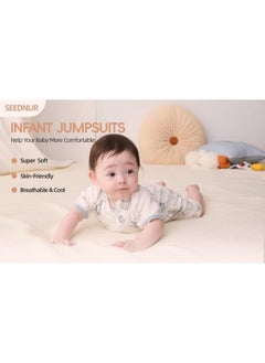SEEDNUR Infant Baby Unisex Jumpsuits with Button Short Sleeve 70%Viscose（From Bamboo）30%Cotton Butterfly Style Size 0-3 and 3-6 Month Old Babies  - Image 2