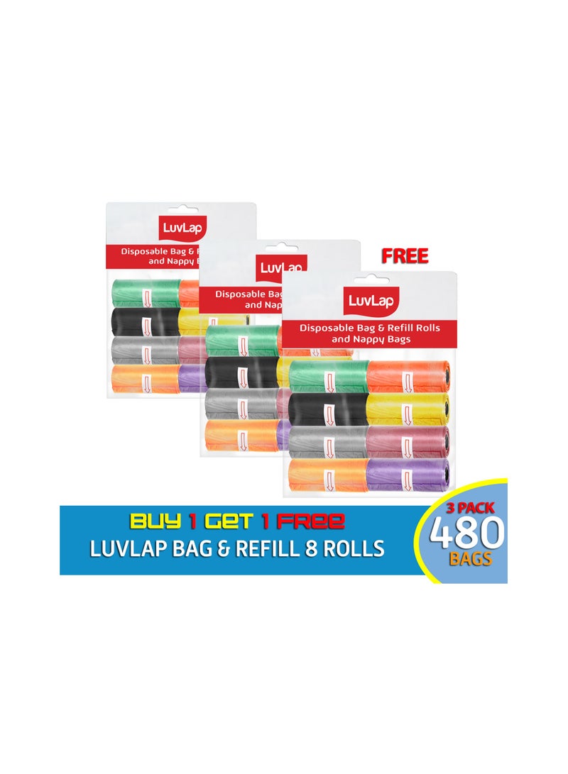 Luvlap Bag and Refill 8 Rolls Buy 2 Get 1 Free-480 Bags, Baby Nappy bag, Pet waste bag, - Image 2