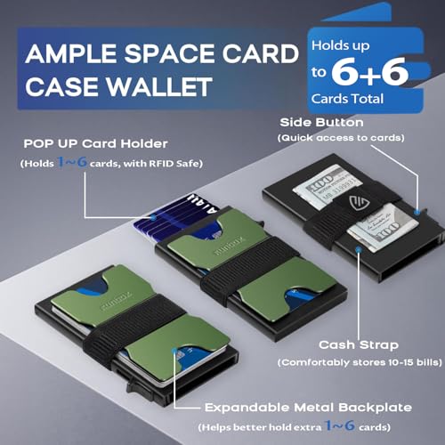 RUNBOX Mens Business Card Holder, Slim Card Wallet for Men and Women, Minimalist RFID Blocking Wallet with Pop-Up Function, Thin Design, Metal Cases Holds 6+6 Cards, Gifts for Men, Men's Accessories - Image 2