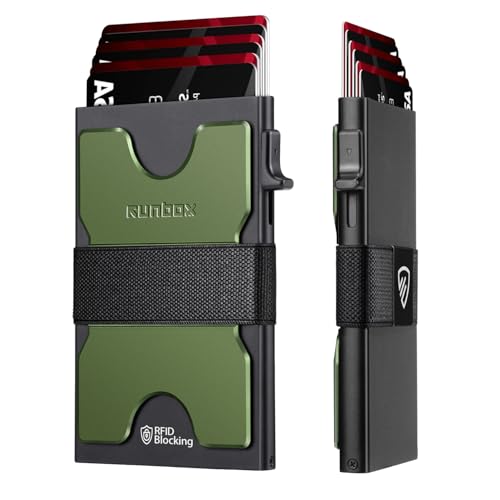 RUNBOX Mens Business Card Holder, Slim Card Wallet for Men and Women, Minimalist RFID Blocking Wallet with Pop-Up Function, Thin Design, Metal Cases Holds 6+6 Cards, Gifts for Men, Men's Accessories - Image 1