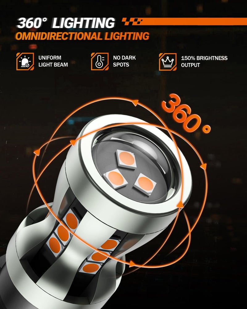 SEALIGHT مصباح إشارة LED أمامي SEALIGHT، مصباح LED 3157 أصفر كهرماني 2700K مع عدسة محدبة مركزة، أكثر سطوعًا من المصابيح العادية، أيضًا لمصابيح إضاءة الانتظار، مصابيح الإضاءة الخلفية، 2 قطعة/عبوة - Image 2