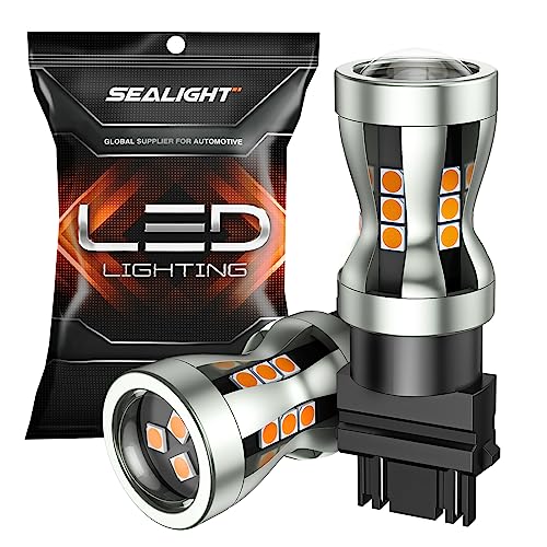 SEALIGHT مصباح إشارة LED أمامي SEALIGHT، مصباح LED 3157 أصفر كهرماني 2700K مع عدسة محدبة مركزة، أكثر سطوعًا من المصابيح العادية، أيضًا لمصابيح إضاءة الانتظار، مصابيح الإضاءة الخلفية، 2 قطعة/عبوة - Image 1