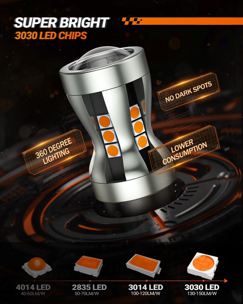 SEALIGHT مصباح إشارة LED أمامي SEALIGHT، مصباح LED 3157 أصفر كهرماني 2700K مع عدسة محدبة مركزة، أكثر سطوعًا من المصابيح العادية، أيضًا لمصابيح إضاءة الانتظار، مصابيح الإضاءة الخلفية، 2 قطعة/عبوة - Image 3