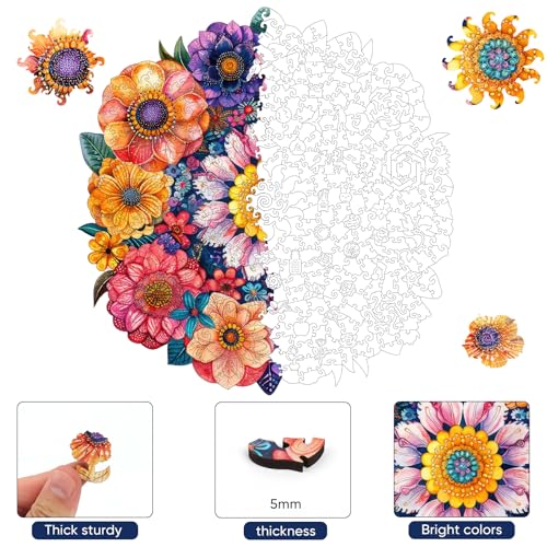 Mys Aurora Puzzles for Adults Round Flower Wooden Puzzles 200 Pieces Unique Shaped Jigsaw Puzzles Birthday for Adults and Kids Fun Family Game 108 x 112 Medium Size - Image 5
