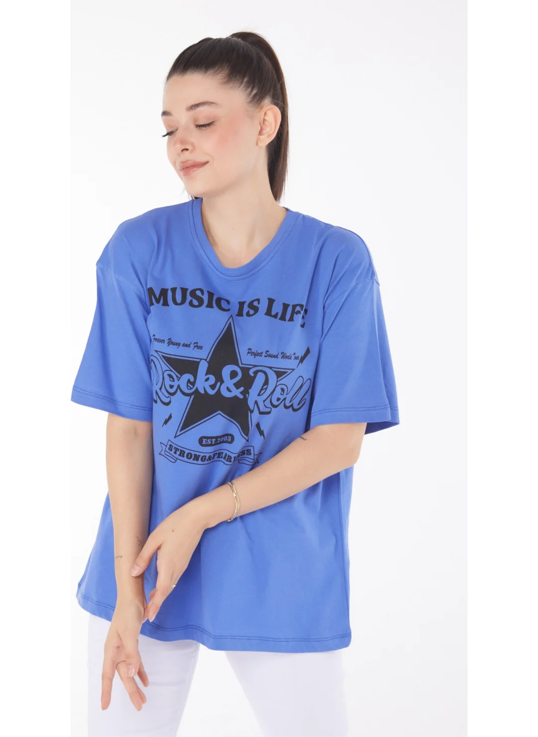 Tofisa Plain Crew Neck Women's Printed T-Shirt - 25700