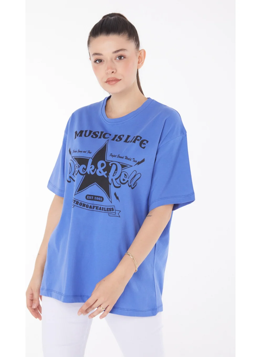 Tofisa Plain Crew Neck Women's Printed T-Shirt - 25700