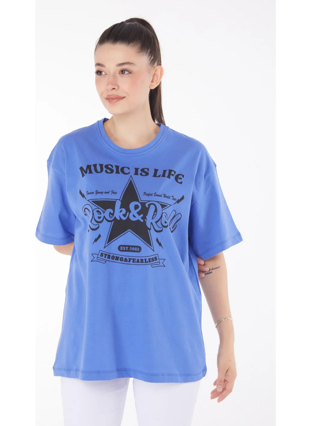 Tofisa Plain Crew Neck Women's Printed T-Shirt - 25700