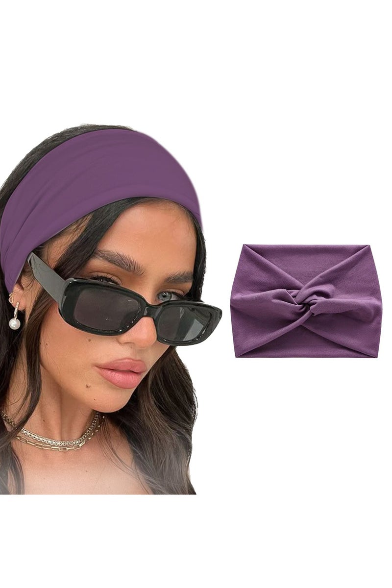 عصابة رأس عريضة للنساء، عصابة رأس كبيرة جدًا، إكسسوارات شعر بعقدة ملتوية (بنفسجي) - Image 1