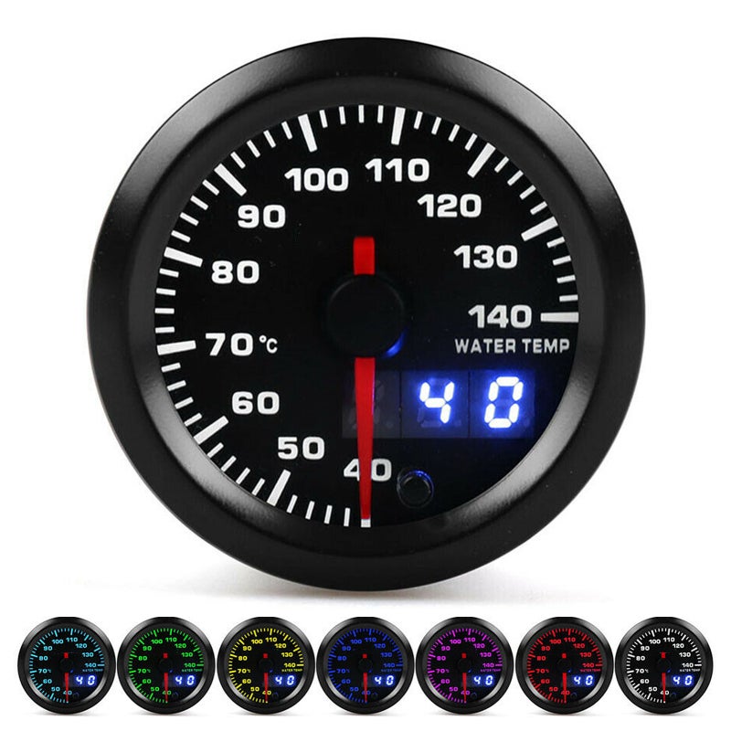 52mm Water Temperature Gauge 40-140℃ Engine Coolant Temp Meter - Red Pointer Blue LED Display Universal Water Temp Gauge for 12V Cars - Image 1