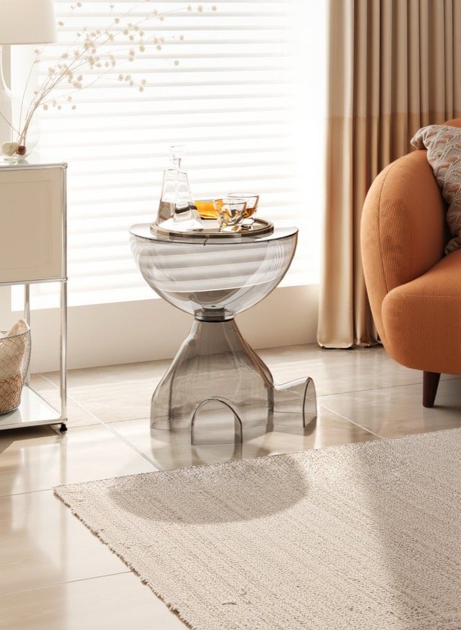 XiuWoo Round Side Table, Coffee Table with Hidden Storage Space, Transparent Storage Bedside Table Suitable for Bedroom, Living Room and Apartment,No Assembly Required,Clear Grey - Image 1