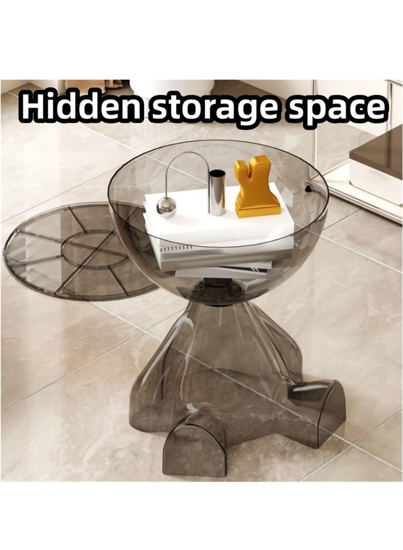XiuWoo Round Side Table, Coffee Table with Hidden Storage Space, Transparent Storage Bedside Table Suitable for Bedroom, Living Room and Apartment,No Assembly Required,Clear Grey - Image 3
