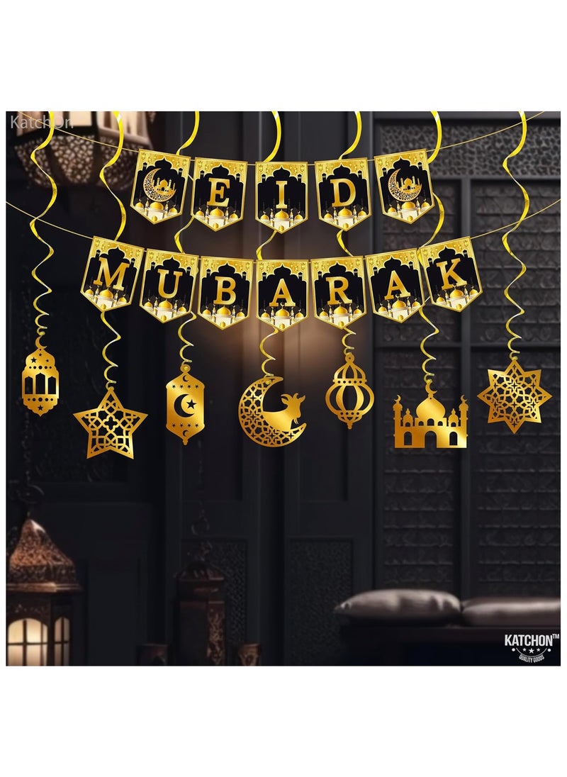 KATCHON Gold and Black Eid Mubarak Banner and Garland Set Pack of 17 for Eid Decoration  - Image 4