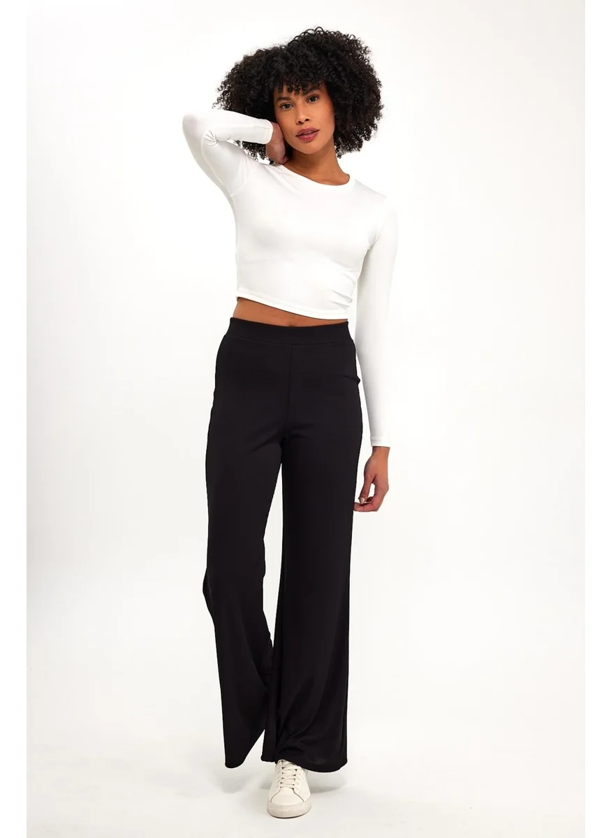 الكسندر جاردي Elastic Waist Ribbed Flare Leg Fabric TROUSERS (B24-00188)